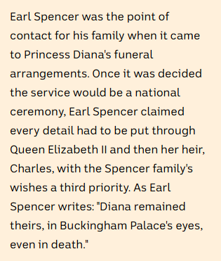Earl Spencer claims his families wishes were considered behind the Queen and Charles. "Diana remained theirs…even in death."