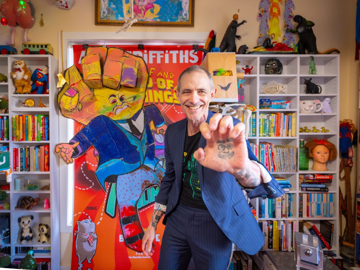 Author Andy Griffiths in a colourful room