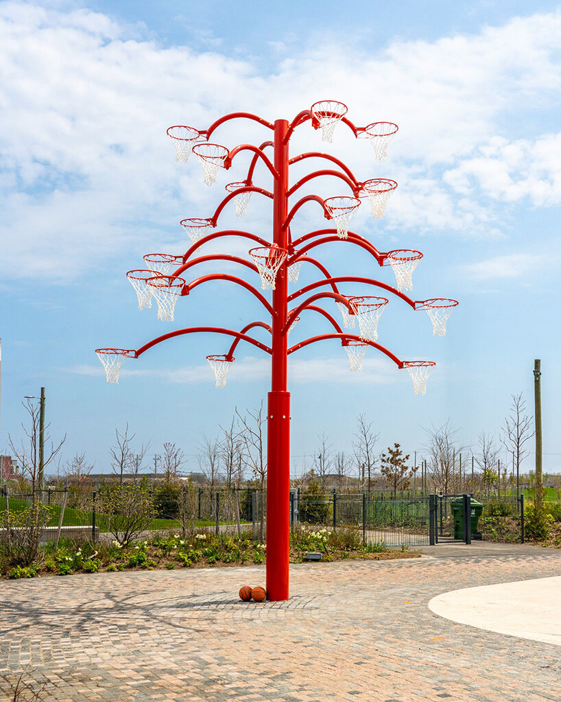alexandre arrechea grows a playable tree of basketball hoops in toronto - 2