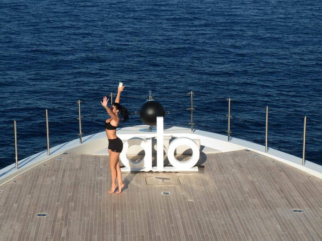Kylie Jenner dancing on the Alo mega yacht, shared via Instagram