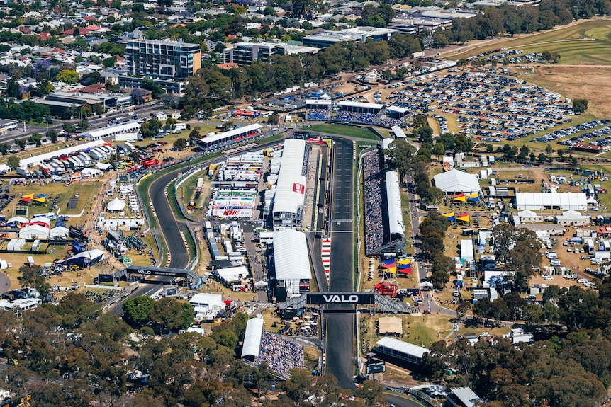 A car race and city from the air
