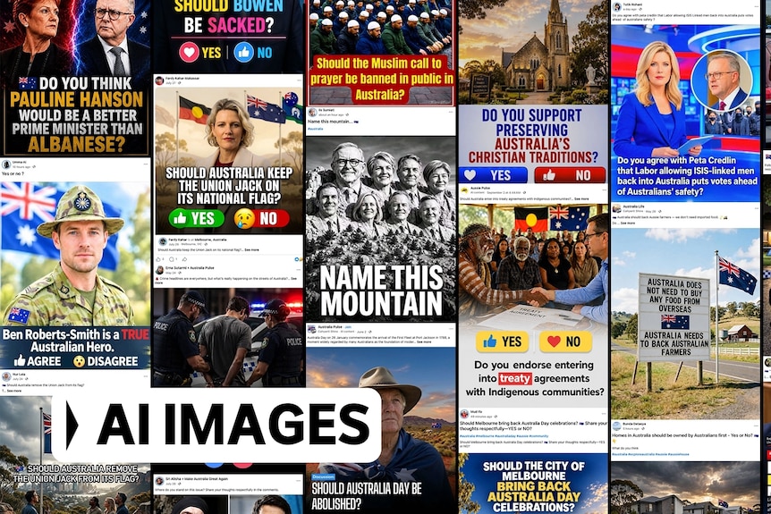 A mosaic of AI-generated news slop featuring Australian politicians