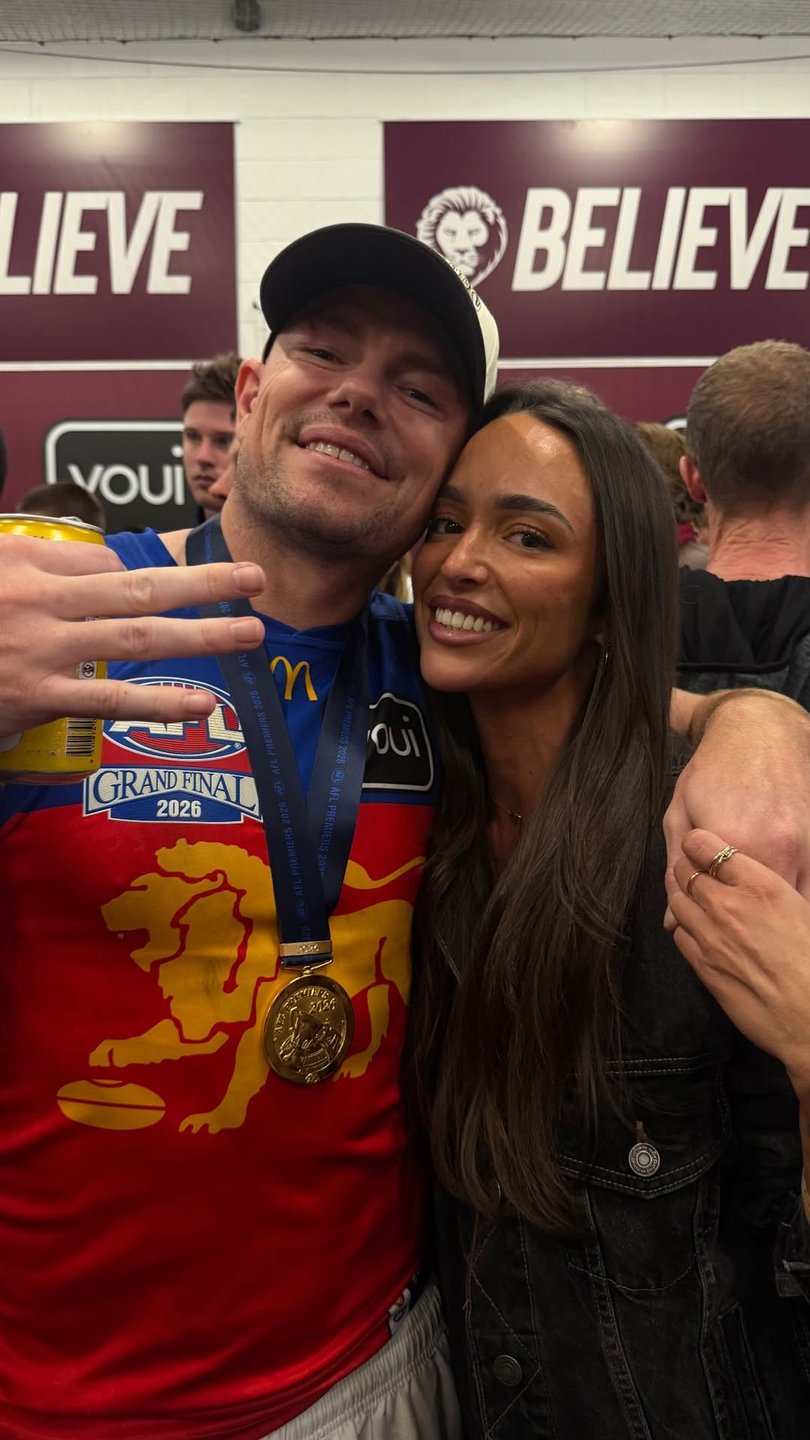 Lachie Neale and new girlfriend Emma Field have put on their biggest public display yet, celebrating together after the Brisbane Lions’ AFL Grand Final victory.