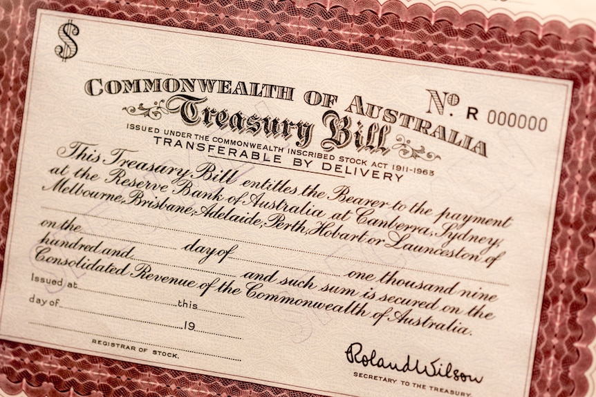 A red and white bond certificate with crest of arms.