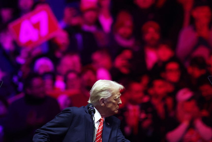 Trump speaks at a rally.
