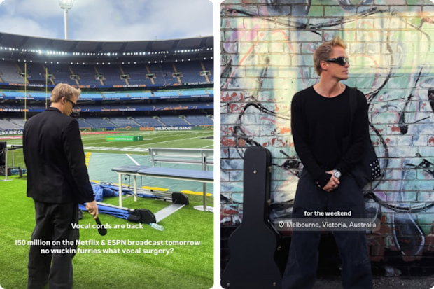 Cody Simpson prepares for his performance at the NFL in Melbourne.