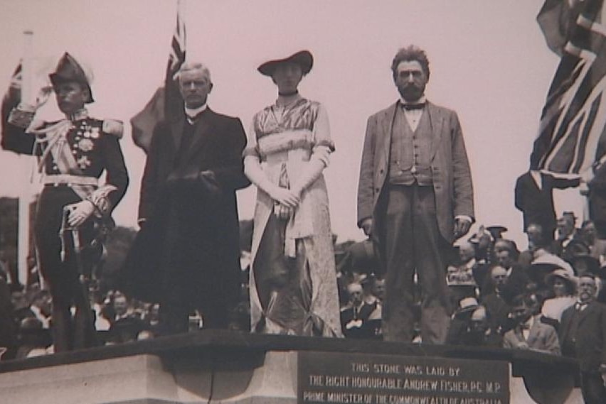 Photo of Canberra's naming ceremony on show at Parliament House.