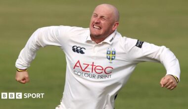Callum Parkinson celebrates a wicket on the final day against Middlesex