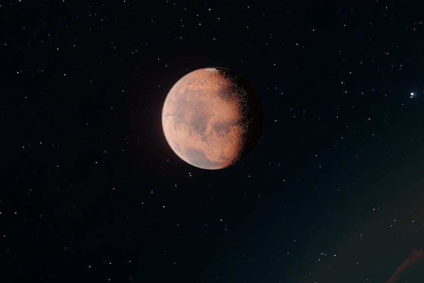 The planet Mars photographed against deep space
