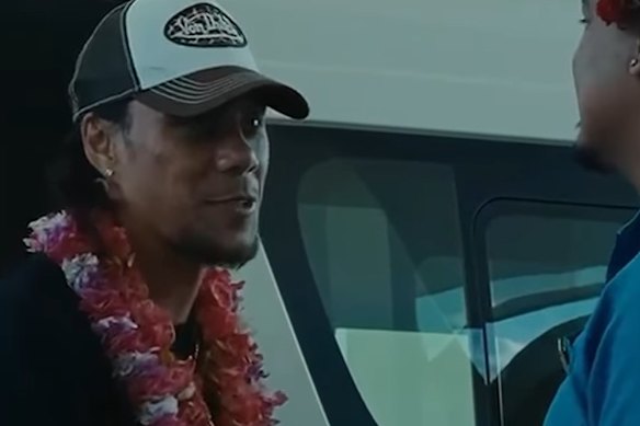 Jarome Luai arriving at the resort in Samoa.