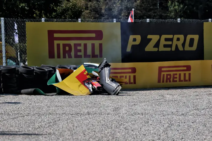 Leclerc thankfully jumped out quickly from his wrecked Ferrari (Photo: Race Pictures)