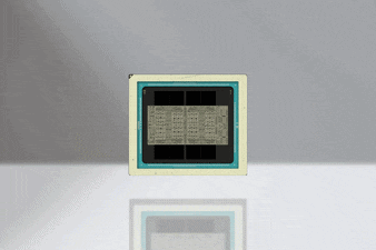 A rotating image of an AI chip.