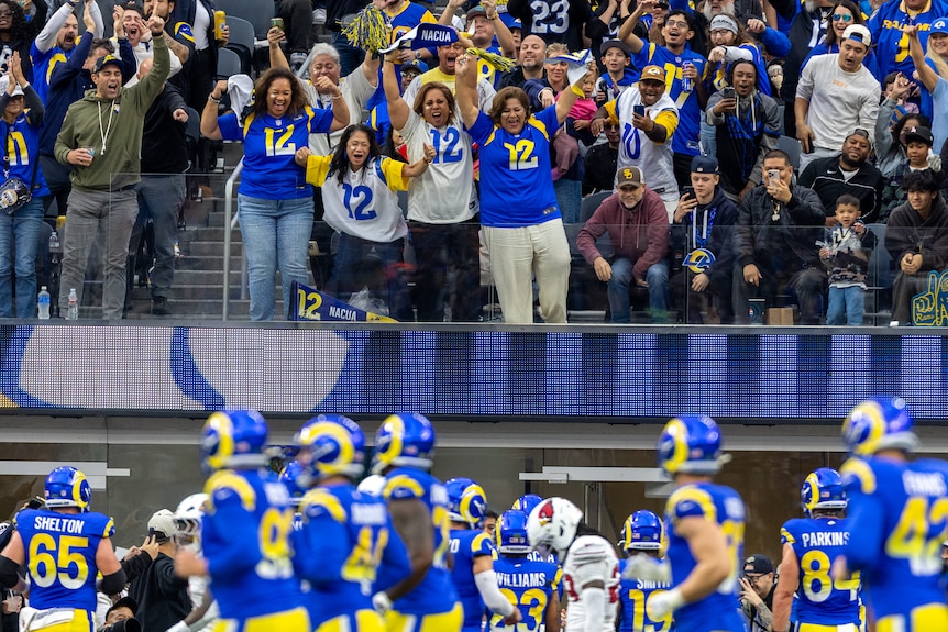 Rams fans cheer at their team