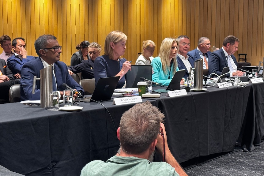 A panel of people with microphones in front of them
