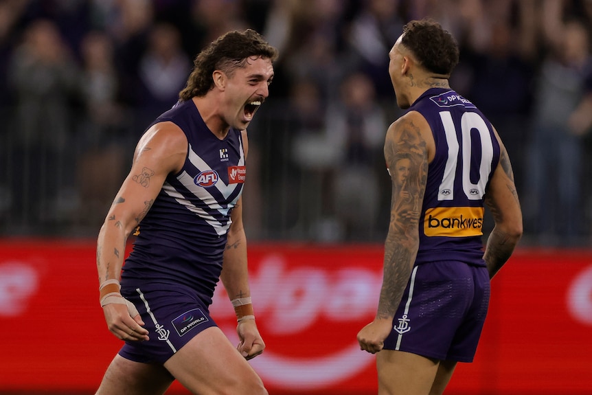 Luke Jackson and Shai Bolton celebrate on the field