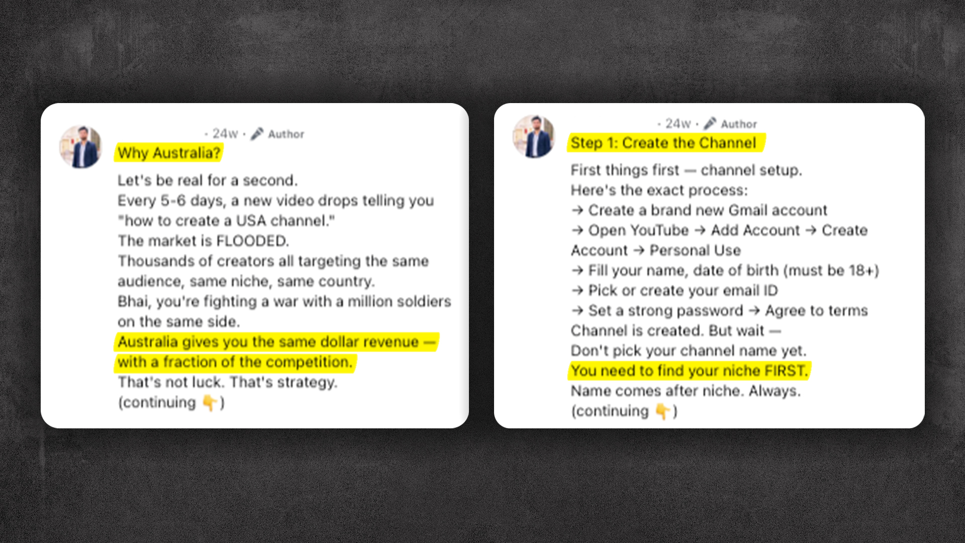 Two screengrabs of a Facebook post. Some lines are highlighted.