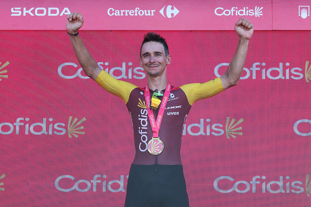 Bryan Coquard (Cofidis) celebrates after winning stage 8 of the 2026 Vuelta a Espa&ntilde;a in Xeraco, Spain. (Photo by Alexander Hassenstein/Getty Images)