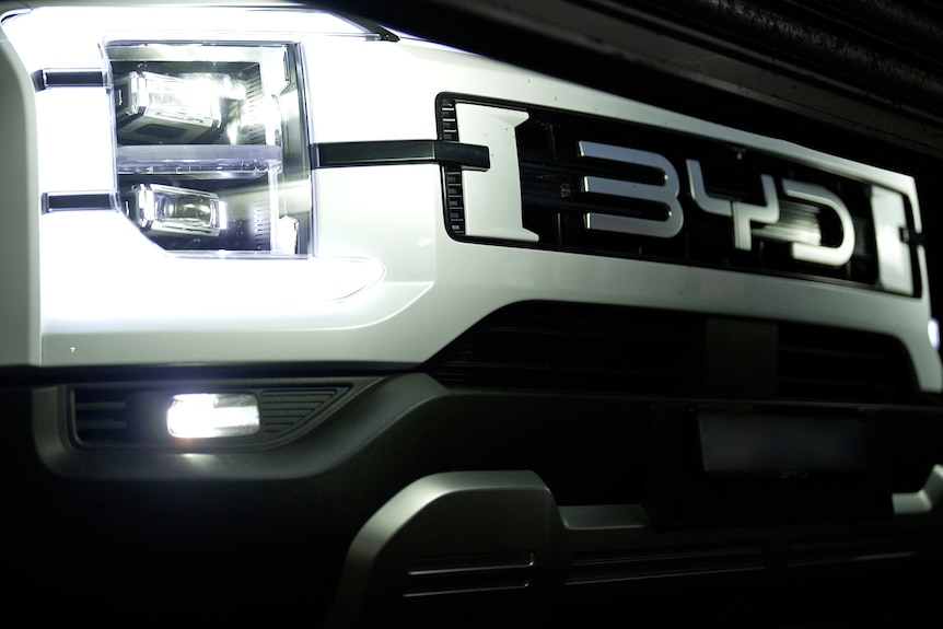 A close up of the front bumper of a modern BYD ute.