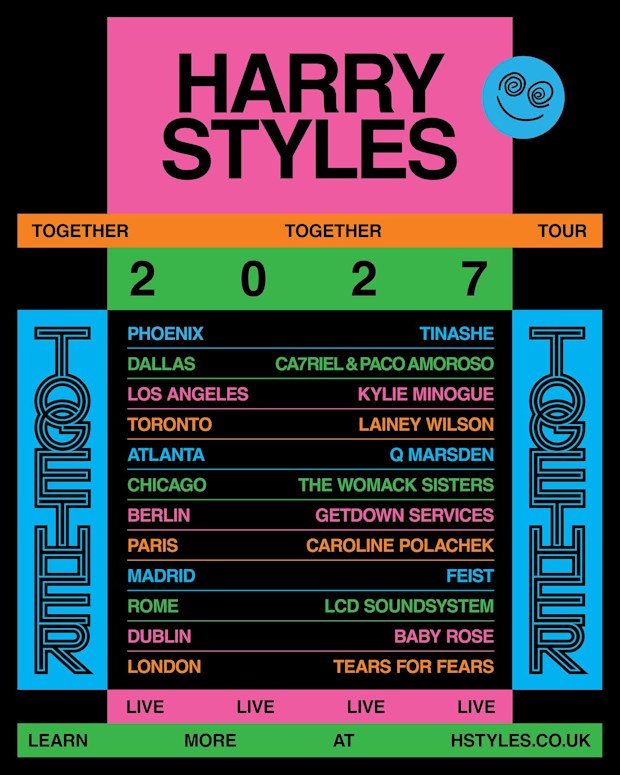 Harry Styles announces Together Together 2027 dates with eclectic line-up of special guests.