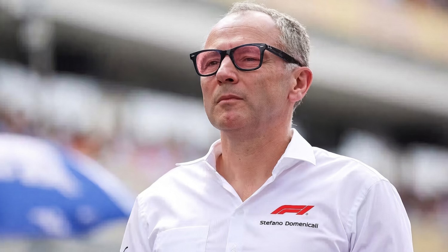 Formula 1 CEO Stefano Domenicali depicted wearing his ever-present rose-colored glasses even when things are horrible