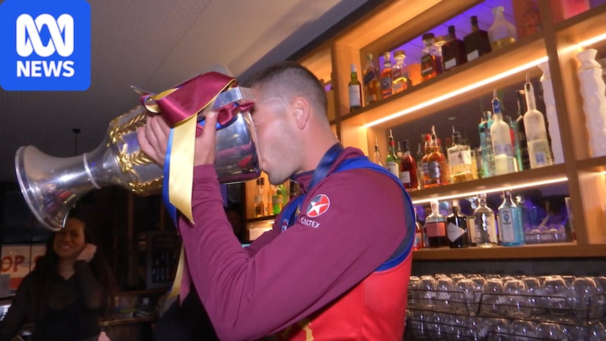 Brisbane Lions players celebrate AFL grand final win ahead of fan day in Fitzroy