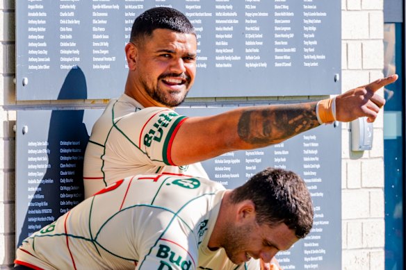 Which way to the finals? Latrell Mitchell before Souths’ captain’s run on Thursday.