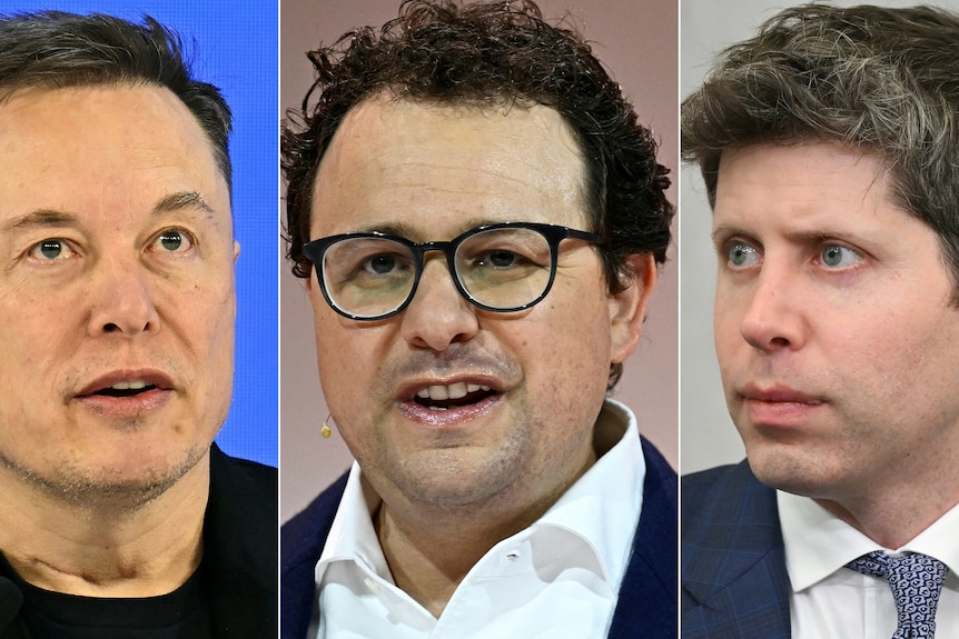 Three images of men's faces 