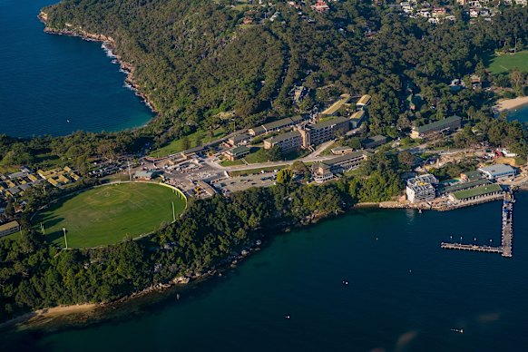 An aerial view of the HMAS Penguin naval base at Middle Head.