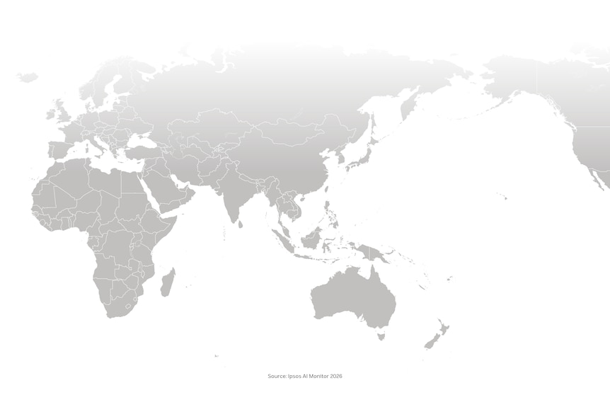 A map of the world with the ocean in white and land in grey. Text says "I do not always trust AI tools, but I use them anyway".