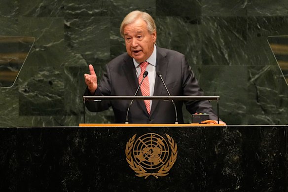 United Nations Secretary-General António Guterres delivers an address at the headquarters in New York.