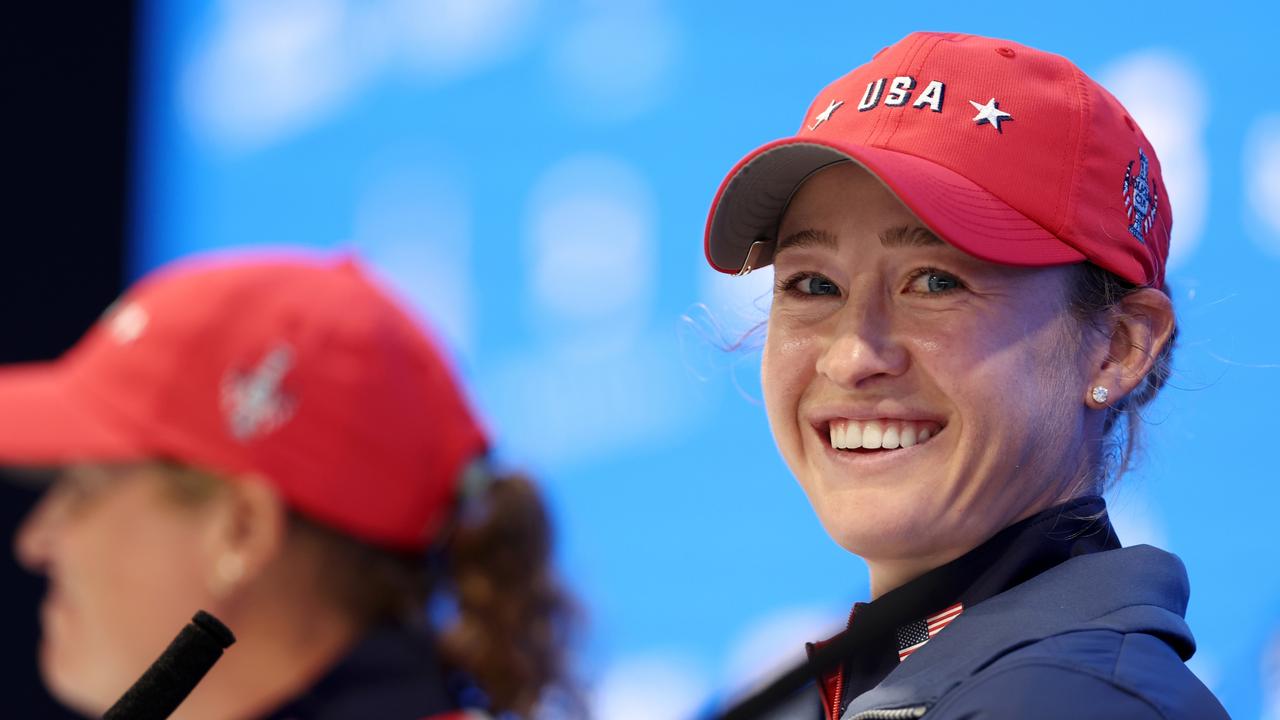 Nelly Korda of Team United States speaks to the media prior to the Solheim Cup.