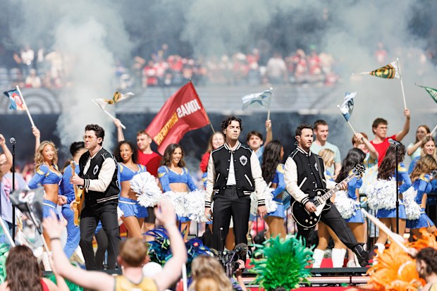 Jonas Brothers perform. NFL Melbourne Game at the MCG. Friday 11th September, 2026. Photo by Luke Hemer.
