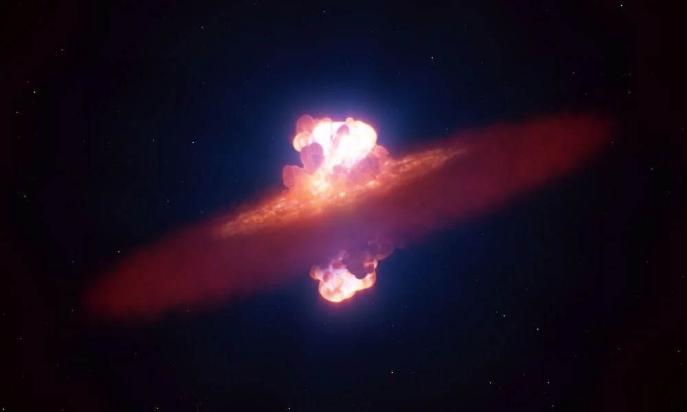 Artist's illustration of a supernova breaching the surface of the star mere hours after it was first detected. Image Credit: ESO/L. Calçada