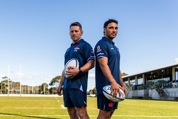 Nick Phipps (right) will play in Super Rugby AUS but Bernard Foley won’t start until November.