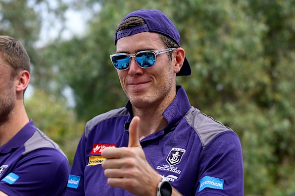 Mason Cox, a polarising player, during the grand final parade.