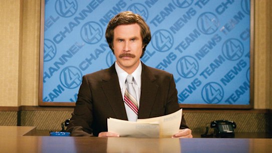 Will Ferrell as Ron Burgandy in Anchorman.