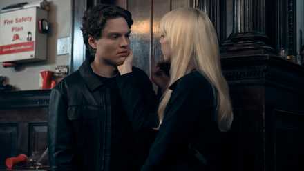 Cate Dunlap (Maddie Phillips) touches Sam (Asa Germann) to use her powers on him in Gen V