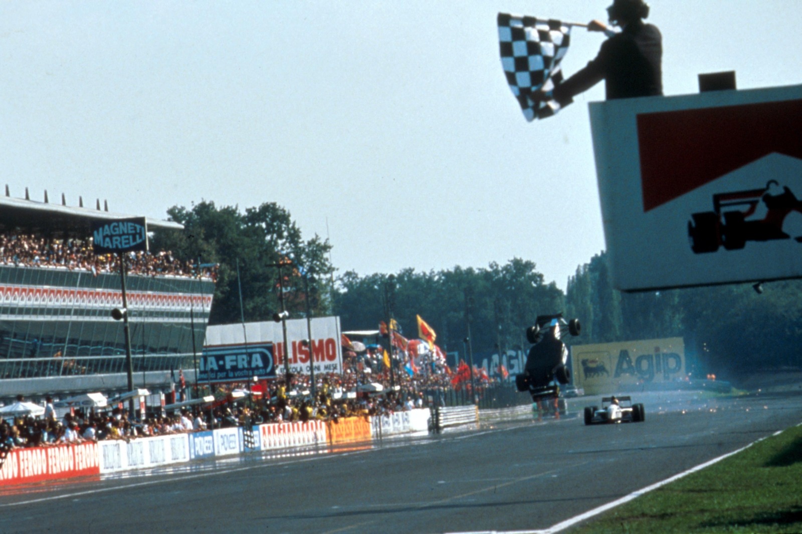 In 1993, Christian Fittipaldi tried to lunge past Minardi team-mate Pierluigi Martini on the final lap, flipped, then crossed the line having landed on all four wheels.