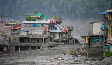 An aftermath view of flash floods and mudslides along the Trishuli River in Nuwakot, Nepal, on 26 August 2026.