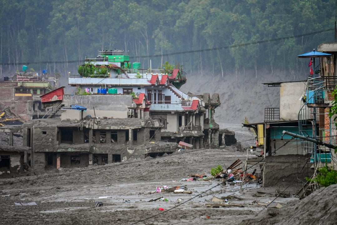 An aftermath view of flash floods and mudslides along the Trishuli River in Nuwakot, Nepal, on 26 August 2026.
