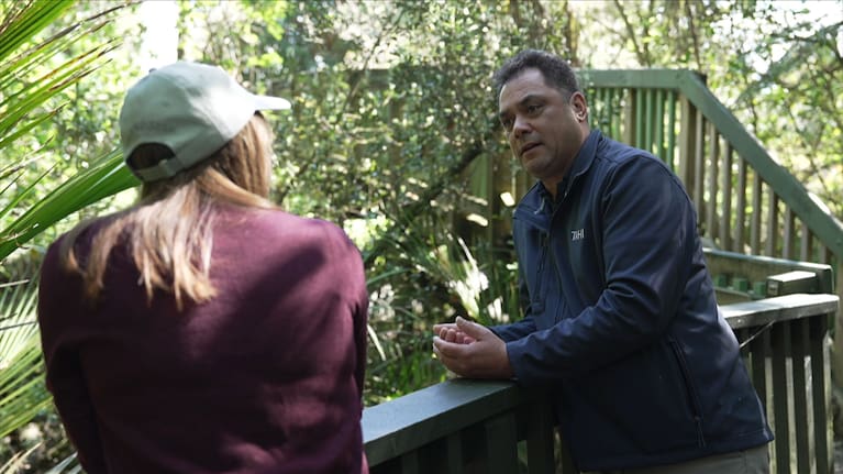 Gill Higgins with Evan Karaka at Tahi.