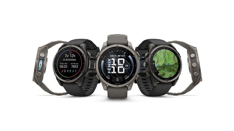 Five Garmin Fenix 9 models.