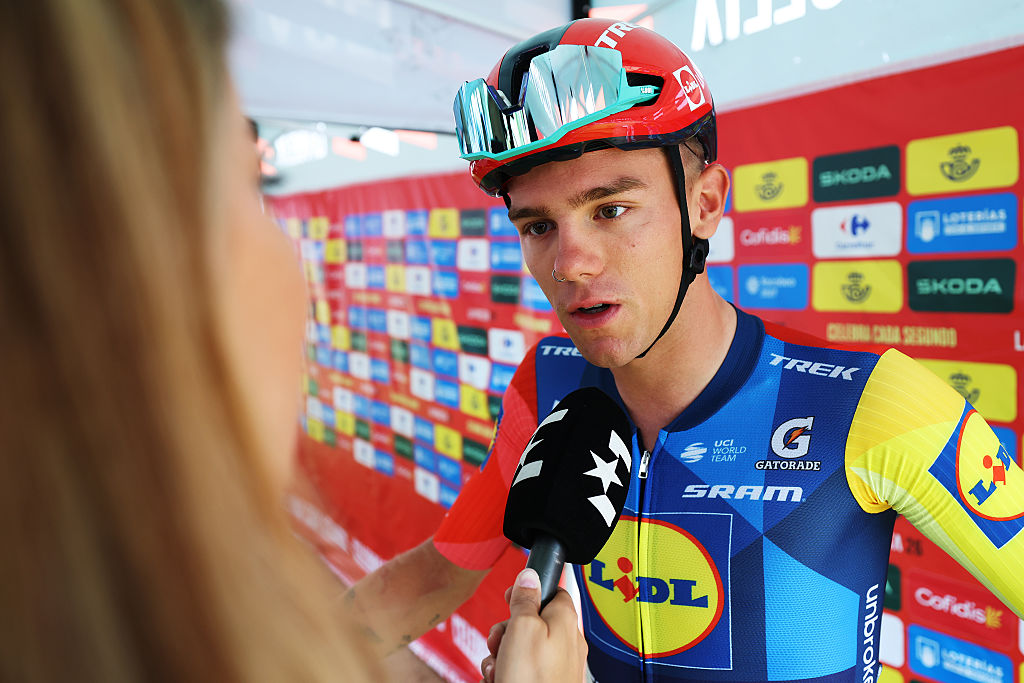 Thibau Nys (Lidl - Trek) meets the media before stage 10 of the 2026 Vuelta a Espa&ntilde;a in Alcaraz, Spain. (Photo by Alexander Hassenstein/Getty Images)