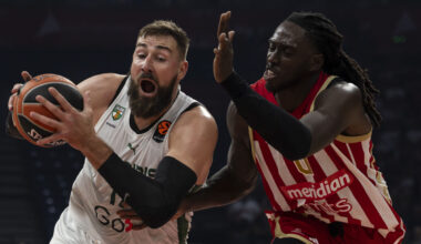 Jonas Valanciunas reacts to hostile Belgrade atmosphere and nose injury