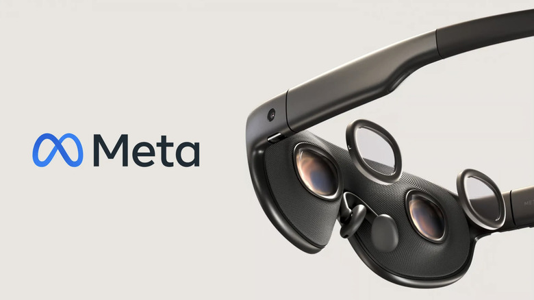 A Meta logo and the inside view of the headset known as 
