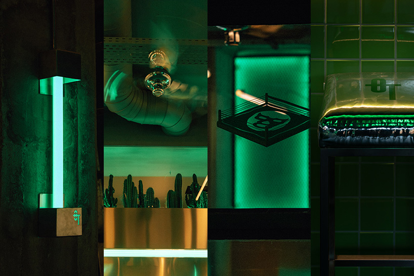 studiomateriality translates lucha libre into green-lit, stainless-steel bar in athens - 5