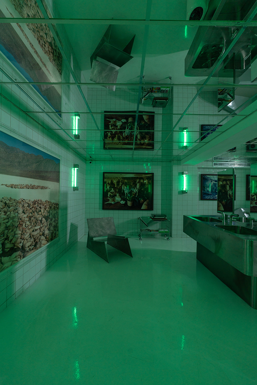studiomateriality translates lucha libre into green-lit, stainless-steel bar in athens - 6