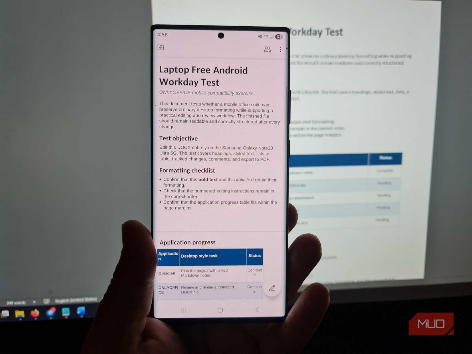 ONLYOFFICE on Android showing a document with mobile-view enabled
