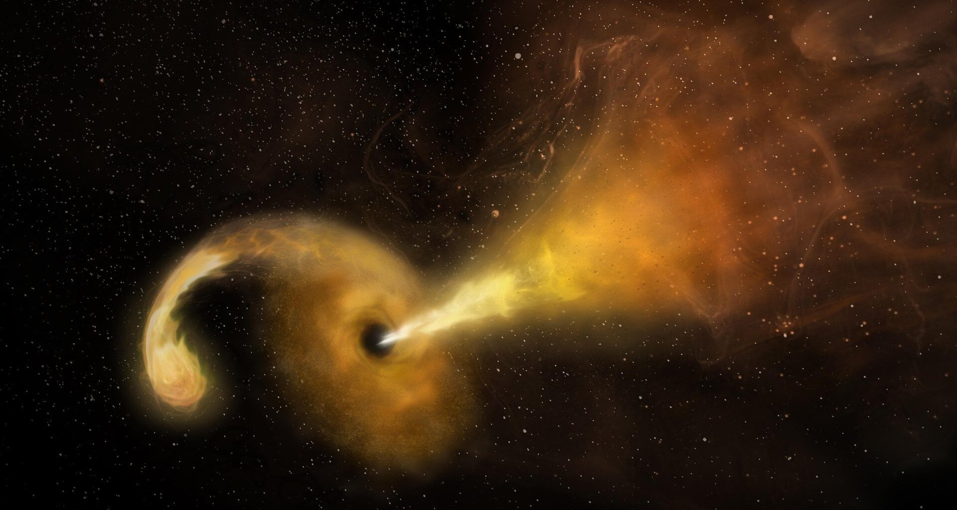 Artist's concept depicts a tidal disruption event, which occurs when a star passes fatally close to a supermassive black hole. Credit: NRAO/AUI/NSF/NASA