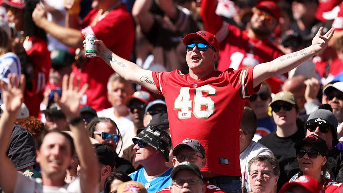 Fans cheer in the stands during an NFL game at Melbourne Cricket Ground.